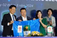 Thương hiệu Bia Sao Vàng có năm thứ ba liên tiếp đồng hành cùng Giải Bóng đá hạng Nhất Quốc gia. (Ảnh: Việt Anh/Vietnam+)
