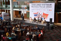 Một số doanh nghiệp start-up của Việt Nam và Thái Lan chia sẻ kinh nghiệm tại diễn đàn. (Ảnh: Huy Tiến/TTXVN)