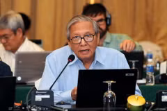 Giáo sư-tiến sỹ Khoa học Nguyễn Ngọc Trân trình bày tham luận tại Hội thảo. (Ảnh: An Hiếu/TTXVN)