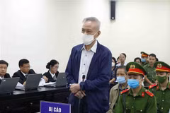 Bị cáo Lương Văn Hóa (sinh năm 1957, cựu Tổng Giám đốc Công ty Cổ phần Dược phẩm Cửu Long) khai báo trước tòa. (Ảnh: Phạm Kiên/TTXVN)