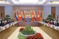 Chủ tịch Quốc hội Vương Đình Huệ hội đàm với Chủ tịch Quốc hội Campuchia Samdech Khuon Sudary. (Ảnh: Doãn Tấn/TTXVN)