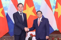 Thủ tướng Phạm Minh Chính và Thủ tướng Hà Lan Mark Rutte. (Ảnh: Dương Giang/TTXVN)