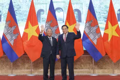 Thủ tướng Phạm Minh Chính tiếp Chủ tịch Quốc hội Vương quốc Campuchia Samdech Heng Samrin tại Hà Nội, chiều 13/9/2022. (Ảnh: Dương Giang/TTXVN)