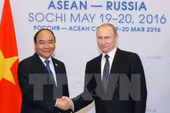 Thủ tướng Nguyễn Xuân Phúc hội kiến Tổng thống Liên bang Nga Vladimir Putin chiều 19/5/2016 tại thành phố Sochi, Nga. (Ảnh: Thống Nhất/TTXVN)