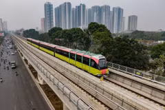 Dự án đường sắt đô thị Nhổn-Ga Hà Nội sắp vận hành thương mại đoạn trên cao từ Nhổn-Cầu Giấy dài hơn 8km. (Ảnh: PV/Vietnam+)