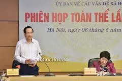 Bộ trưởng Bộ Lao động, Thương binh và Xã hội Đào Ngọc Dung làm rõ một số vấn đề. (Nguồn: Quochoi.vn)