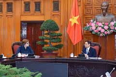 Thủ tướng Phạm Minh Chính tiếp bà Marise Payne, Bộ trưởng Ngoại giao Australia. (Ảnh: TTXVN)