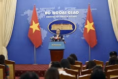 Phó Phát ngôn Bộ Ngoại giao Việt Nam Đoàn Khắc Việt trả lời câu hỏi của các cơ quan báo chí. (Ảnh: Quỳnh Anh/TTXVN phát)