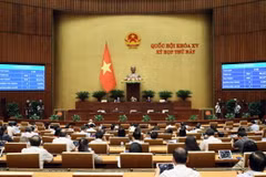Quốc hội biểu quyết thông qua Luật sửa đổi, bổ sung một số điều của Luật Cảnh vệ. (Ảnh: An Đăng/TTXVN)