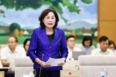 Thống đốc Ngân hàng Nhà nước Việt Nam Nguyễn Thị Hồng trình bày tóm tắt tờ trình. (Ảnh: Doãn Tấn/TTXVN)