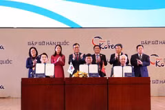 Ký kết hợp tác giữa Bình Dương với đối tác Hàn Quốc tại chương trình. (Ảnh: TTXVN phát)