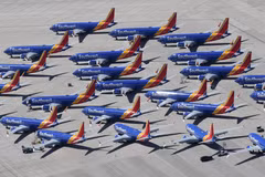 Máy bay Boeing 737 MAX của Southwest Airlines tại sân bay ở Victorville, California, Mỹ, ngày 28/3/2019. (Ảnh: AFP/TTXVN)