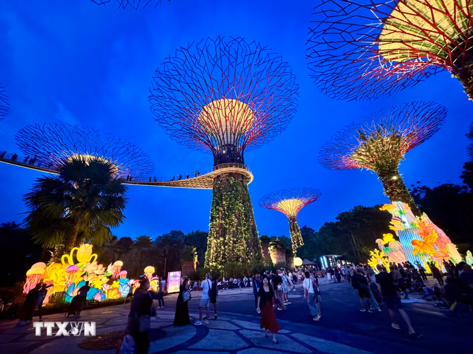 Gardens by the Bay lung linh đêm Trung thu. (Ảnh: Đỗ Vân/TTXVN)