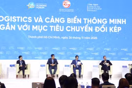 Phiên thảo luận với chủ đề logistics và cảng biển thông minh gắn với mục tiêu chuyển đổi kép. (Ảnh: Hứa Chung/TTXVN)