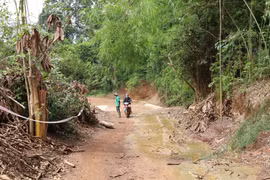 Ghi nhận tại hiện trường sáng 9/7, giao thông qua khu vực cầu tạm Mã Đà diễn ra ổn định. (Ảnh: Đậu Tất Thành/TTXVN)