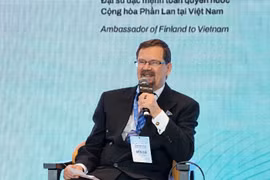 Đại sứ Phần Lan tại Việt Nam Pekka Voutilainen tại Diễn đàn Doanh nghiệp Bắc Âu-Việt Nam. (Ảnh: Hữu Duyên/TTXVN)