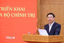 Đồng chí Trần Thanh Lâm, Ủy viên Trung ương Đảng, Phó Trưởng ban Thường trực Ban Tuyên giáo Trung ương quán triệt Nghị quyết số 25-NQ/TW của Bộ Chính trị và Chỉ thị 07-CT/TW. (Ảnh: Tuấn Anh/TTXVN)