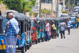 Người dân xếp hàng chờ đổ xăng tại Colombo, Sri Lanka ngày 17/3/2026. (Ảnh: THX/TTXVN)
