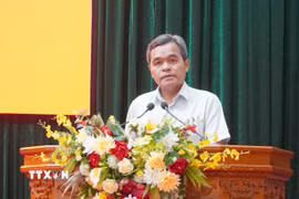 Bí thư Tỉnh ủy Quảng Ngãi Hồ Văn Niên phát biểu tại Hội nghị. (Ảnh: Cao Nguyên/TTXVN)