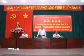 Lãnh đạo chủ trì Hội nghị. (Ảnh: Huỳnh Phúc Hậu/TTXVN)