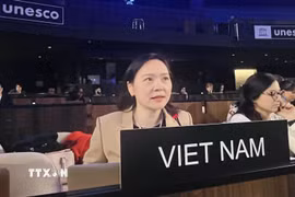 Đại sứ Nguyễn Thị Vân Anh, Trưởng Phái đoàn Đại diện thường trực Việt Nam bên cạnh UNESCO phát biểu tại Kỳ họp lần thứ 19 của Ủy ban liên chính phủ Công ước của UNESCO về Bảo vệ và phát huy sự đa dạng của các biểu đạt văn hóa. (Ảnh: TTXVN phát)