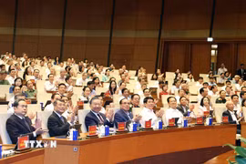 Tổng Bí thư, Chủ tịch nước Tô Lâm và các đại biểu dự hội nghị tại điểm cầu Trung tâm Nhà Quốc hội (Hà Nội). (Ảnh: Thống Nhất/TTXVN)