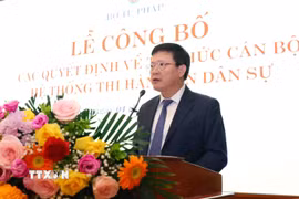 Thứ trưởng Bộ Tư pháp Mai Lương Khôi phát biểu. (Ảnh: Phạm Kiên/TTXVN)
