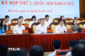 Thủ tướng Lê Minh Hưng và Đoàn đại biểu Quốc hội thành phố Hải Phòng tiếp xúc cử tri thành phố trước Kỳ họp thứ hai Quốc hội khoá XVI. (Ảnh: Dương Giang/TTXVN)