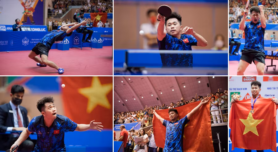 Tác phẩm 'Nguyễn Đức Tuân giành Huy chương Vàng lịch sử cho bóng bàn Việt Nam tại SEA Games 31' từ tác giả Vũ Văn Toàn (Hà Nội). (Ảnh: NSNA VN)