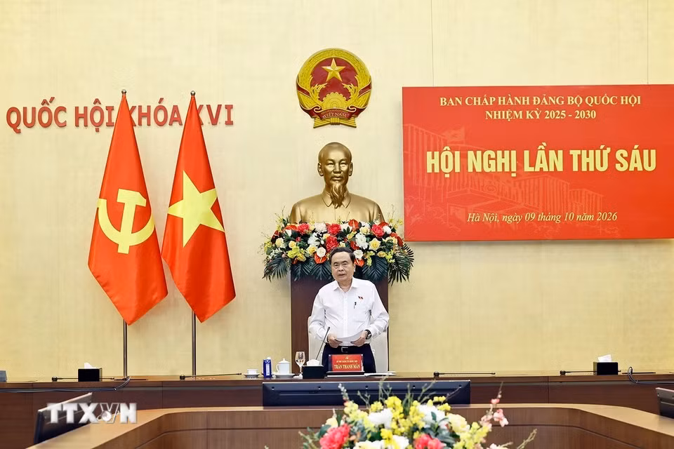 Ủy viên Bộ Chính trị, Bí thư Đảng ủy Quốc hội, Chủ tịch Quốc hội Trần Thanh Mẫn phát biểu. (Ảnh: Doãn Tấn/TTXVN)