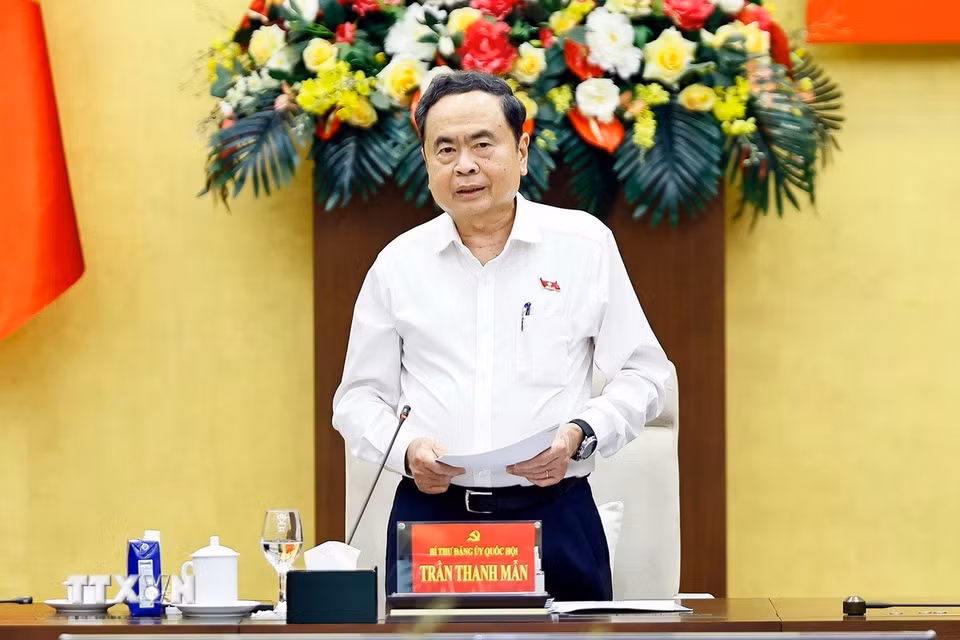 Ủy viên Bộ Chính trị, Bí thư Đảng ủy Quốc hội, Chủ tịch Quốc hội Trần Thanh Mẫn phát biểu. (Ảnh: Doãn Tấn/TTXVN)