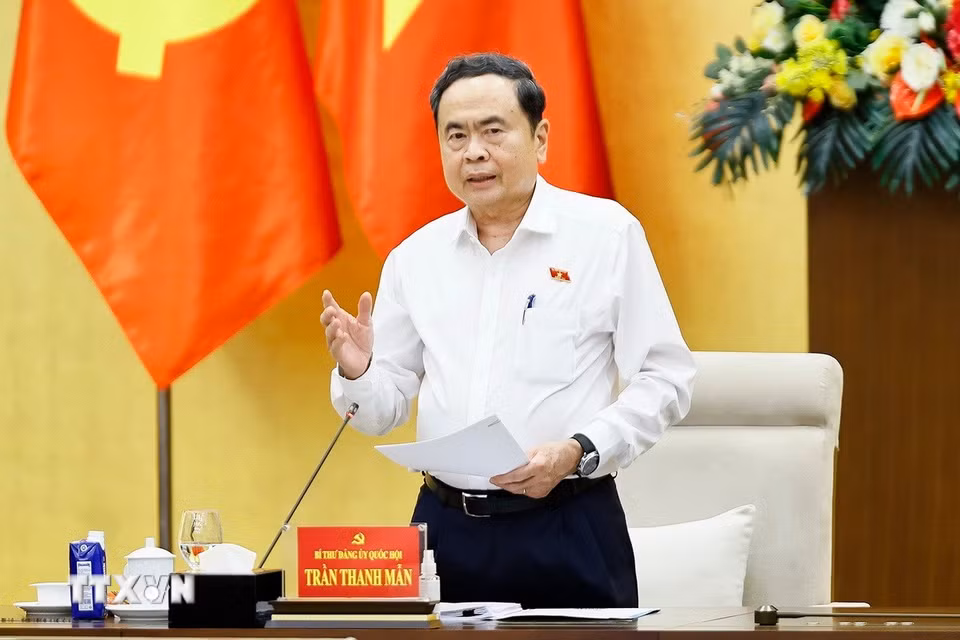 Ủy viên Bộ Chính trị, Bí thư Đảng ủy Quốc hội, Chủ tịch Quốc hội Trần Thanh Mẫn phát biểu. (Ảnh: Doãn Tấn/TTXVN)