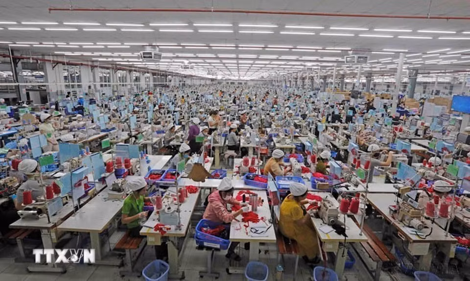 Công ty SCAVI Huế (100% vốn đầu tư của Tập đoàn Financière B’Lao, Cộng hòa Pháp) chuyên sản xuất hàng may mặc quần áo nội y, thể thao, bảo hộ… tại Khu công nghiệp Phong Điền, huyện Phong Điền (Thừa Thiên Huế). (Ảnh: Trần Việt/TTXVN)