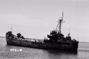Tàu HQ-505, con tàu duy nhất không bị chìm do thuyền trưởng Vũ Huy Lễ quyết định cho tàu “ủi bãi” lên đảo Cô Lin sau khi bị tàu địch bắn cháy, ngày 14/3/1988, trở thành cột mốc chủ quyền sống của Việt Nam ở quần đảo Trường Sa. (Ảnh: Đình Trân/TTXVN)