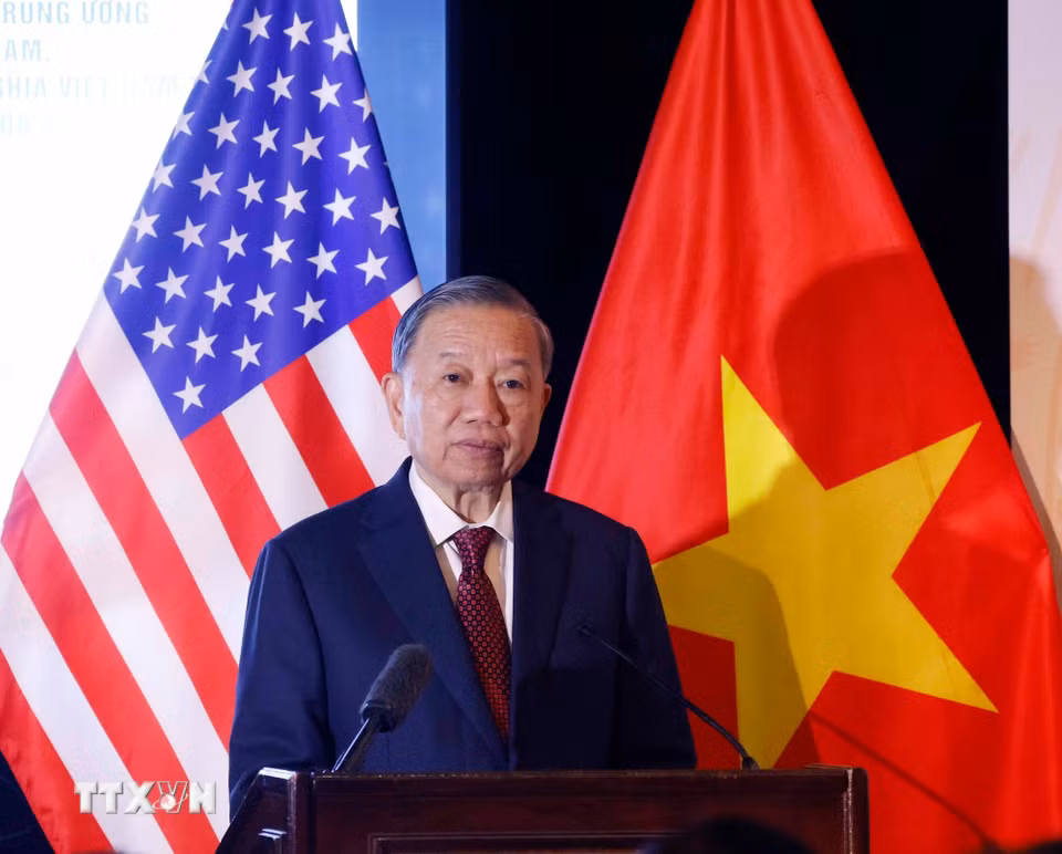 Tổng Bí thư, Chủ tịch nước Tô Lâm phát biểu tại cuộc gặp những người bạn Hoa Kỳ. (Ảnh: Thống Nhất/TTXVN)