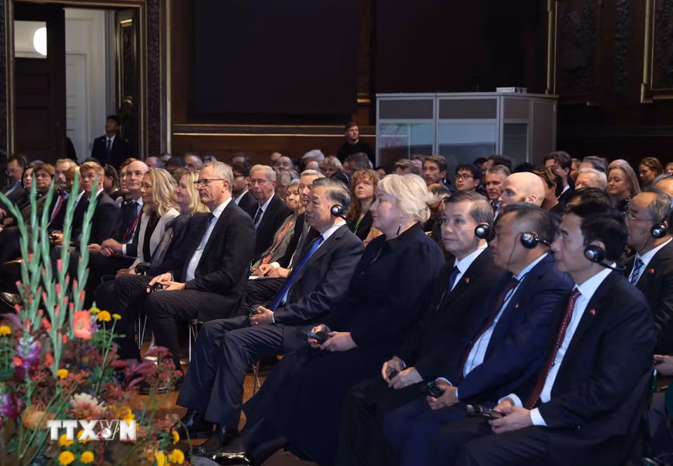 Các đại biểu tham dự cuộc phát biểu chính sách tại Đại học Copenhagen của Tổng Bí thư, Chủ tịch nước Tô Lâm. (Ảnh: Thống Nhất/TTXVN)