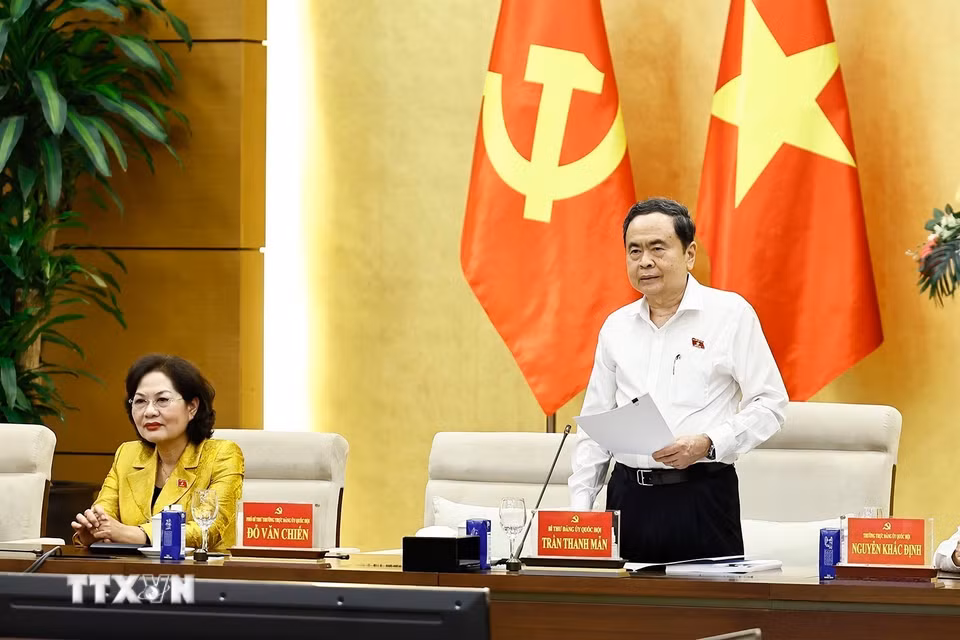 Chiều 16/10/2026, tại Nhà Quốc hội, Uỷ viên Bộ Chính trị, Bí thư Đảng ủy Quốc hội, Chủ tịch Quốc hội Trần Thanh Mẫn chủ trì Hội nghị Ban Thường vụ Đảng ủy Quốc hội với Tổ trưởng Tổ đảng Đoàn đại biểu Quốc hội các tỉnh thành. (Ảnh: Doãn Tấn/TTXVN)