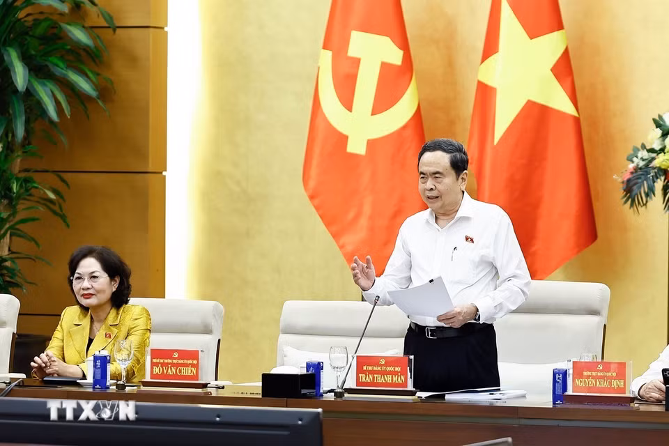 Ủy viên Bộ Chính trị, Bí thư Đảng ủy Quốc hội, Chủ tịch Quốc hội Trần Thanh Mẫn phát biểu. (Ảnh: Doãn Tấn/TTXVN)