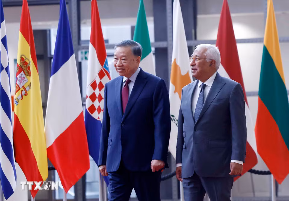 Tổng Bí thư, Chủ tịch nước Tô Lâm và Chủ tịch Hội đồng châu Âu Antonio Costa. Ảnh: (Thống Nhất/TTXVN)
