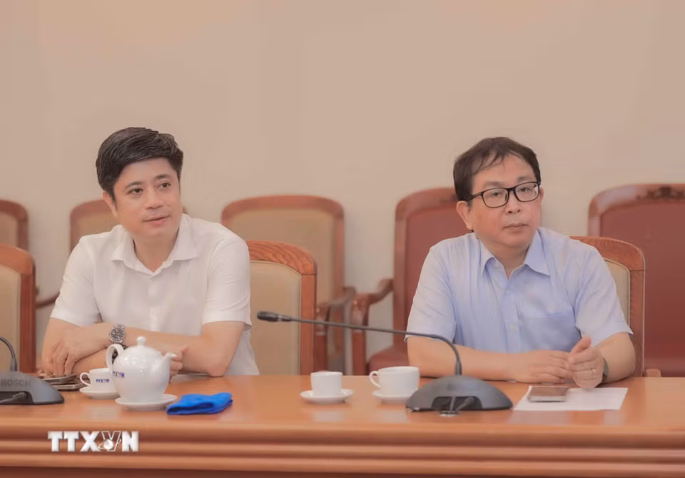 Sự kiện nhằm triển khai thực hiện Nghị quyết 57-NQ/TW của Bộ Chính trị, trang bị nghiệp vụ quản lý tài chính và nghiệm thu cho lãnh đạo, cán bộ phụ trách tài chính và kế toán của các đơn vị thuộc TTXVN. (Ảnh: Phan Phương/TTXVN)