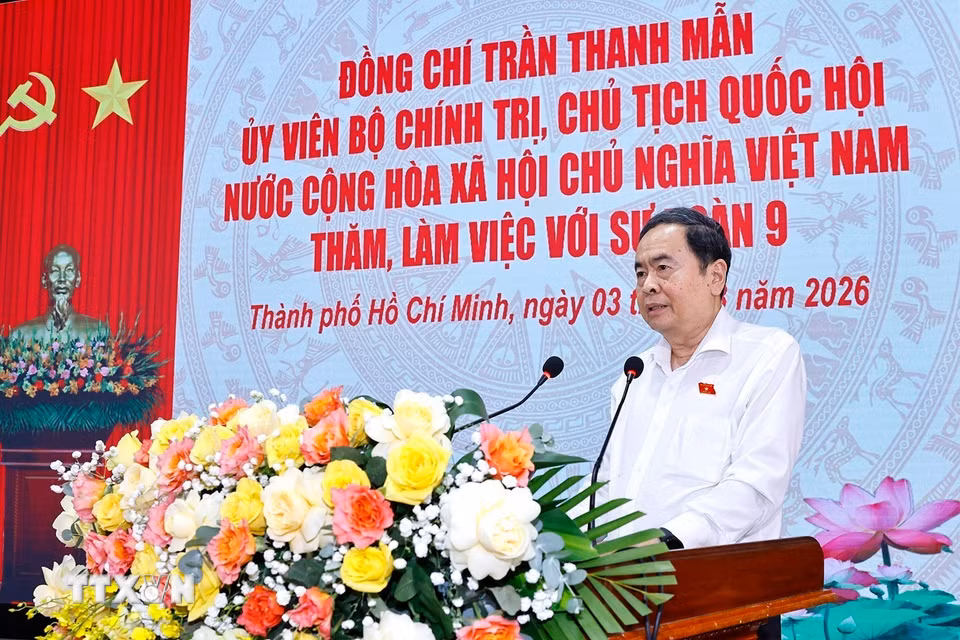 Chủ tịch Quốc hội Thanh Mẫn phát biểu. (Ảnh: Doãn Tấn/TTXVN)