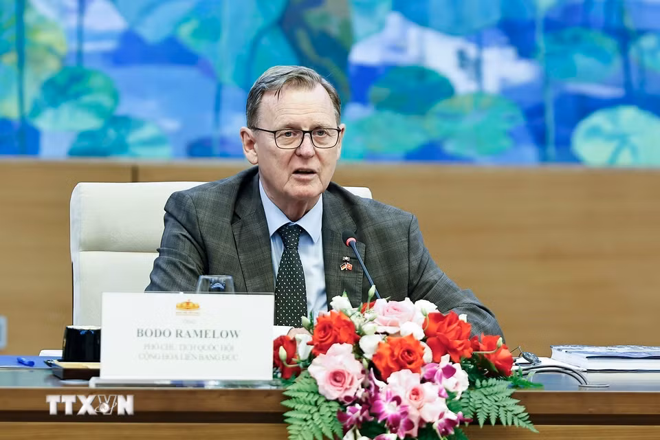Phó Chủ tịch Quốc hội Cộng hòa Liên bang Đức Bodo Ramelow phát biểu. (Ảnh: Doãn Tấn/TTXVN)