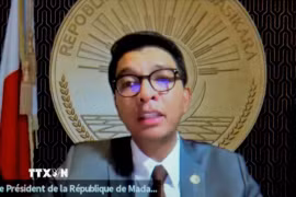 Tổng thống Madagascar Andry Rajoelina trong bài phát biểu ngày 13/10. (Ảnh: THX/TTXVN)