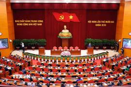 Quang cảnh phiên bế mạc Hội nghị lần thứ 12 Ban Chấp hành Trung ương Đảng khóa XIII. (Ảnh: Phạm Kiên/TTXVN)