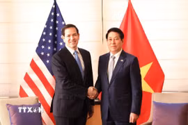 Chủ tịch nước Lương Cường tiếp Bộ trưởng Ngoại giao Hoa Kỳ Marco Rubio. (Ảnh: Lâm Khánh/TTXVN)
