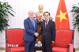 Bộ trưởng Ngoại giao Lê Hoài Trung tiếp Đại sứ Canada tại Việt Nam Jim Nickel. (Ảnh: Minh Đức/TTXVN)