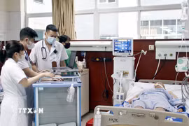 Bác sỹ sử dụng bệnh án điện tử để theo dõi và điều trị bệnh nhân. (Ảnh: Đồng Thúy/TTXVN)