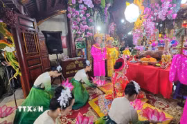 Lễ tế Nhị vị Thánh Cô tại Đền Đôi Cô, phường Cam Đường, tỉnh Lào Cai. (Ảnh: Hương Thu/TTXVN)