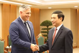 Phó Thủ tướng, Bộ trưởng Bộ Quốc phòng Phan Văn Giang và Hạ Nghị sỹ Micheal Baumgartner (Đảng Cộng hòa, bang Washington), Thành viên Ủy ban Đối ngoại Hạ viện Hoa Kỳ tại buổi tiếp. (Nguồn: Báo Chính phủ)