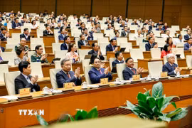 Tổng Bí thư Tô Lâm và các đồng chí lãnh đạo Đảng, Nhà nước đến dự. (Ảnh: Doãn Tấn/TTXVN)